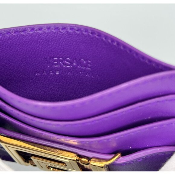Versace Purple Leather Card Holder With Gold Medusa Logo - Picture 3 of 6